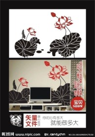 荷花墙贴墙绘