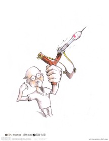 插画 玩转地球 人物 发射火箭