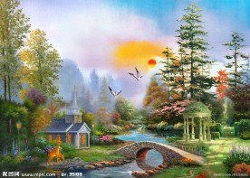 油画风景 漂亮的田园油画