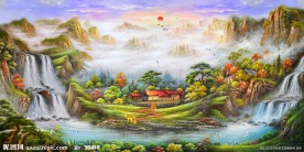 油画风景 漂亮的山水油画
