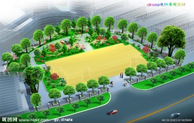 办公楼前后绿化效果图