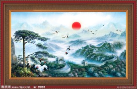 油画 长城迎客松