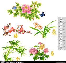 梅兰竹菊牡丹 (通道分层)