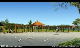 弧形廊架广场效果图