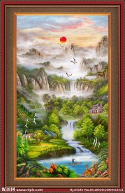 油画 聚宝盆山水油画