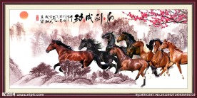 八骏图 国画 水墨画