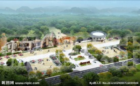 生态农业公园入口假山鸟瞰图方案