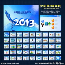 2013年蛇年蓝色业绩报告年终总结PPT模板
