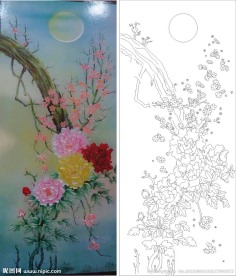 梅花 牡丹 月亮