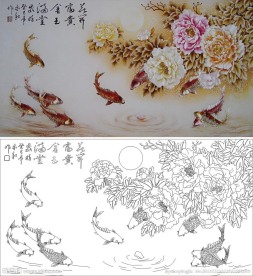 花开富贵 牡丹鱼