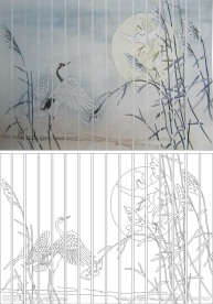 竹鹤 太阳 线条图