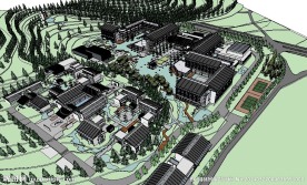 现代中式建筑群会模型