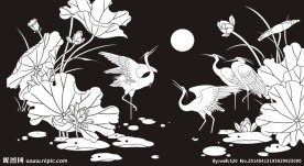 白鹭 仙鹤 荷塘 月