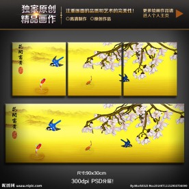 玉兰花鸟工笔无框画