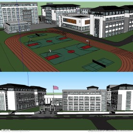 中式校园建筑SU草图大