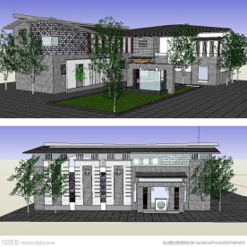 新中式会所建筑SU模型