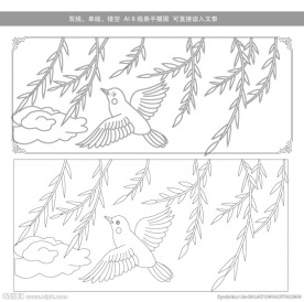 飞燕垂柳窗花线条图