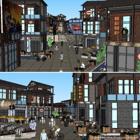 商业街道建筑景观SU草