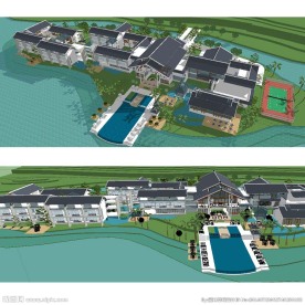 中式度假村酒店建筑景