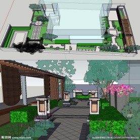 中式庭院景观SU草图