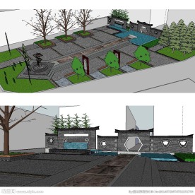 中式公园广场景观建筑