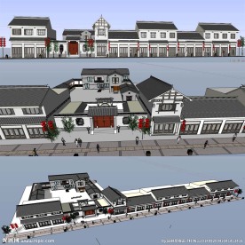 草图大师中式商业街模