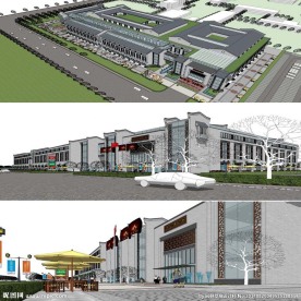 中式徽派商业街草图