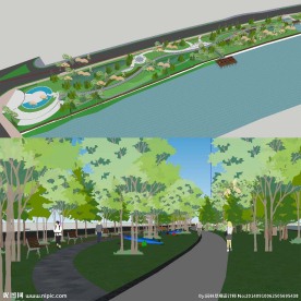 草图大师su滨水公园景