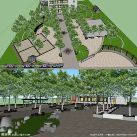 草图大师su游园广场景