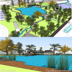 草图大师su中式公园