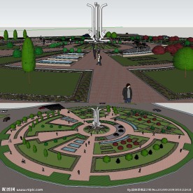 草图大师圆形休闲广场