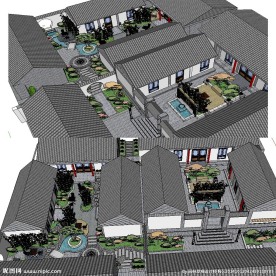 草图大师中式庭院花园