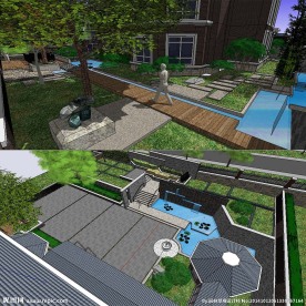 现代中式庭院花园景观