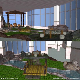 草图别墅室内花园景观