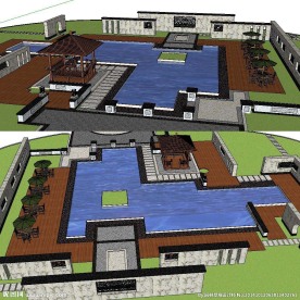 中式风格庭院景观模型