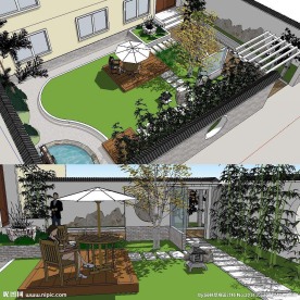 中式庭院景观模型