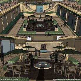 下沉式庭院景观模型