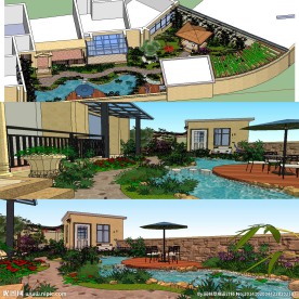 别墅屋顶花园景观草图