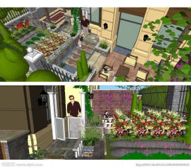 简欧式庭院景观设计skp模型