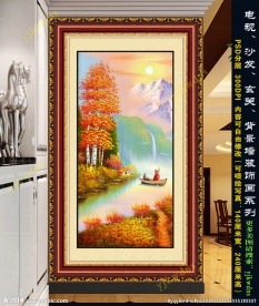 竖幅秋景油画（巨幅高清）