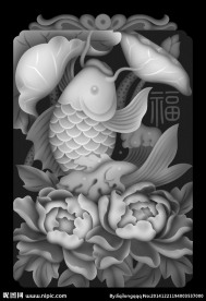 富贵有鱼挂件灰度图