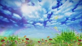 春天蝴蝶飞舞蓝天白云舞台背景视