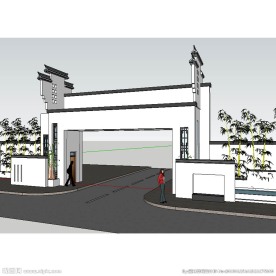 中式住宅小区入口设计模型