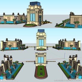 欧式大门入口水景SU模型