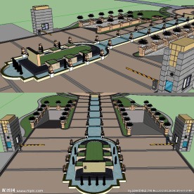 欧式小区入口草图景观模型
