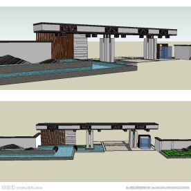现代中式景观门草图SU模型