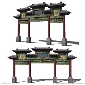 中式牌坊大门草图大师模型