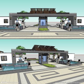 中式居住区大门草图SU模型