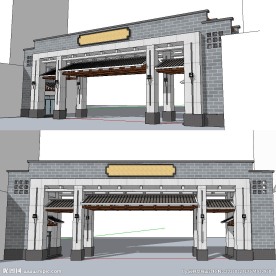中式小区大门草图模型