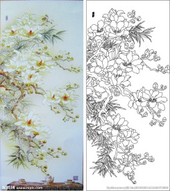 玉兰花  竹子 艺术玻璃高清图